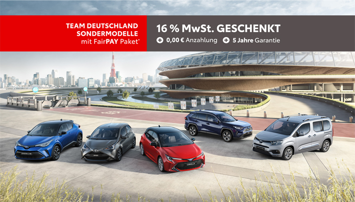 Toyota Team Deutschland Sondermodelle mit FairPay Angebot beim Autohaus Metzger